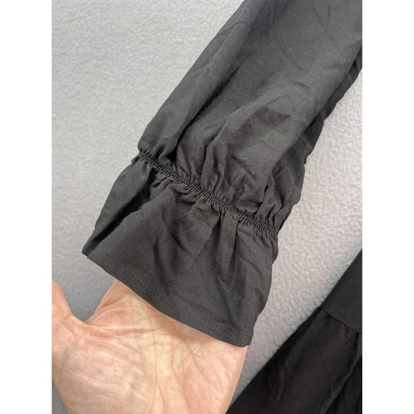 MEROKEETY Dress Womens Small Black Square Neck Long Sleeve Smocked Tiered Maxi - Picture 4 of 14